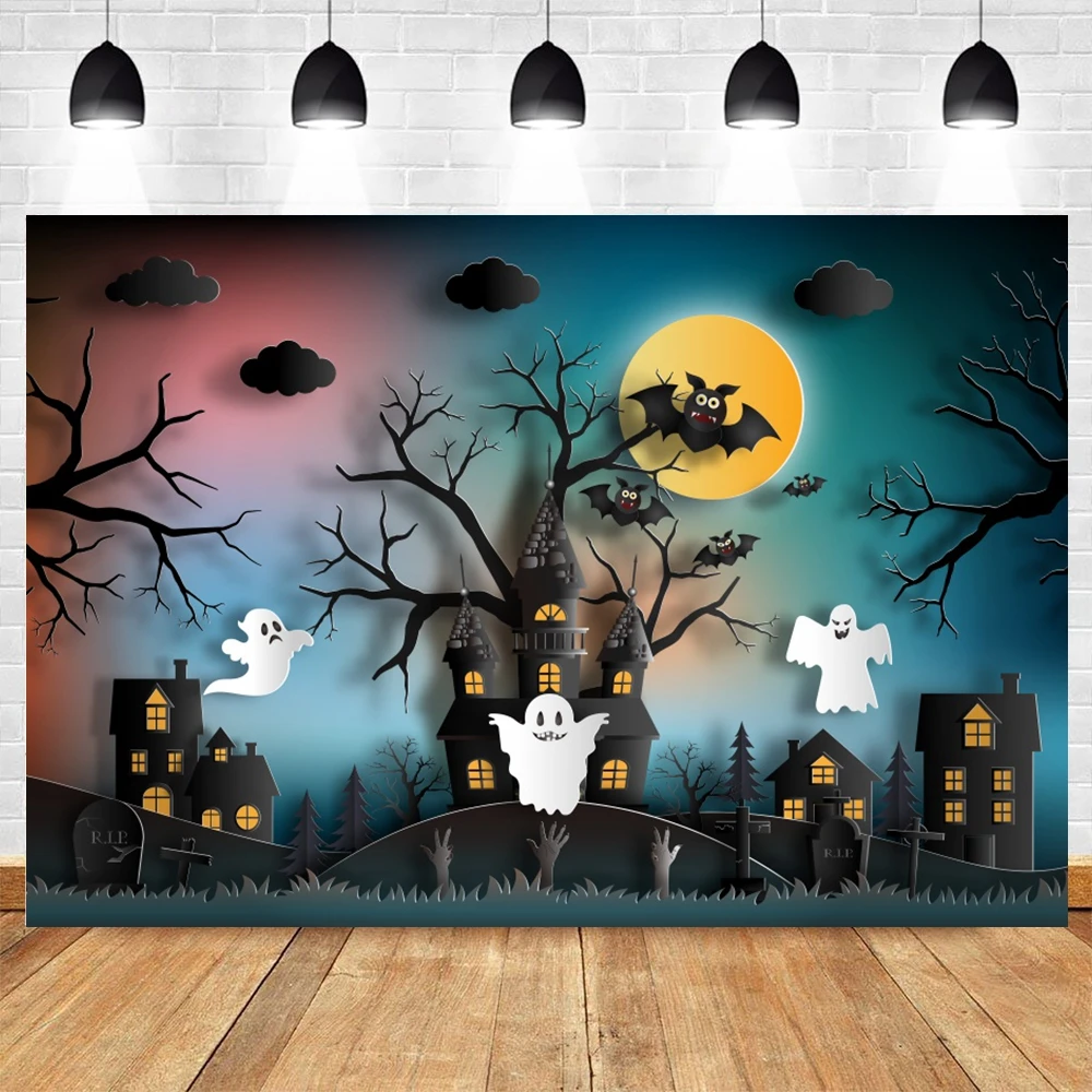 Halloween Photography Backdrop Horror Moon Night Ghost Bat Pumpkin Magic Witch Portrait Photographic Background Photobooth Props