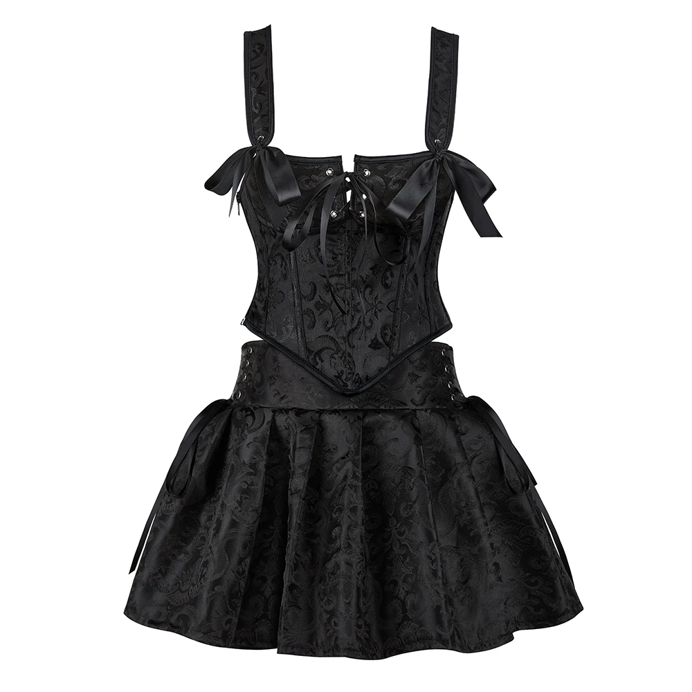 Summer Overbust Corset Dress Set Casual Bustier Crop Top Camisole With Tutu Mini Skirt