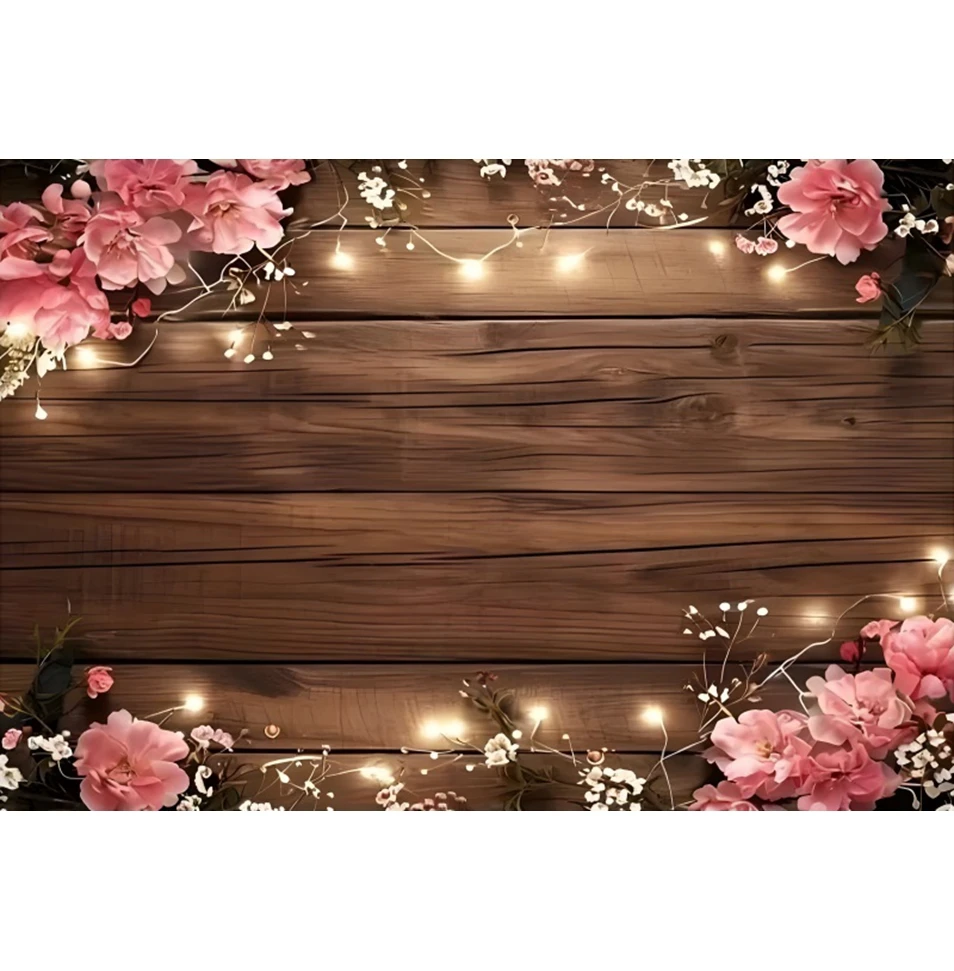 Flowers Vintage Wood Wedding Photography Backdrop Glitter Lights Marry Scene Bridal Shower Bride Portrait Photo Background Decor