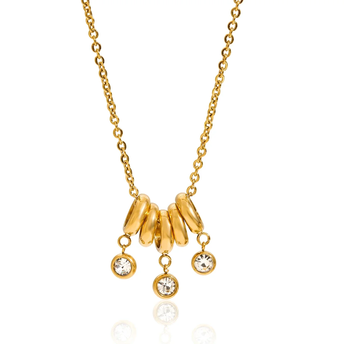 

Fashion White Rhinestone Pendant Necklace for Ladies 18k Gold Color Plated Stainless Steel round Jewelry Accessory