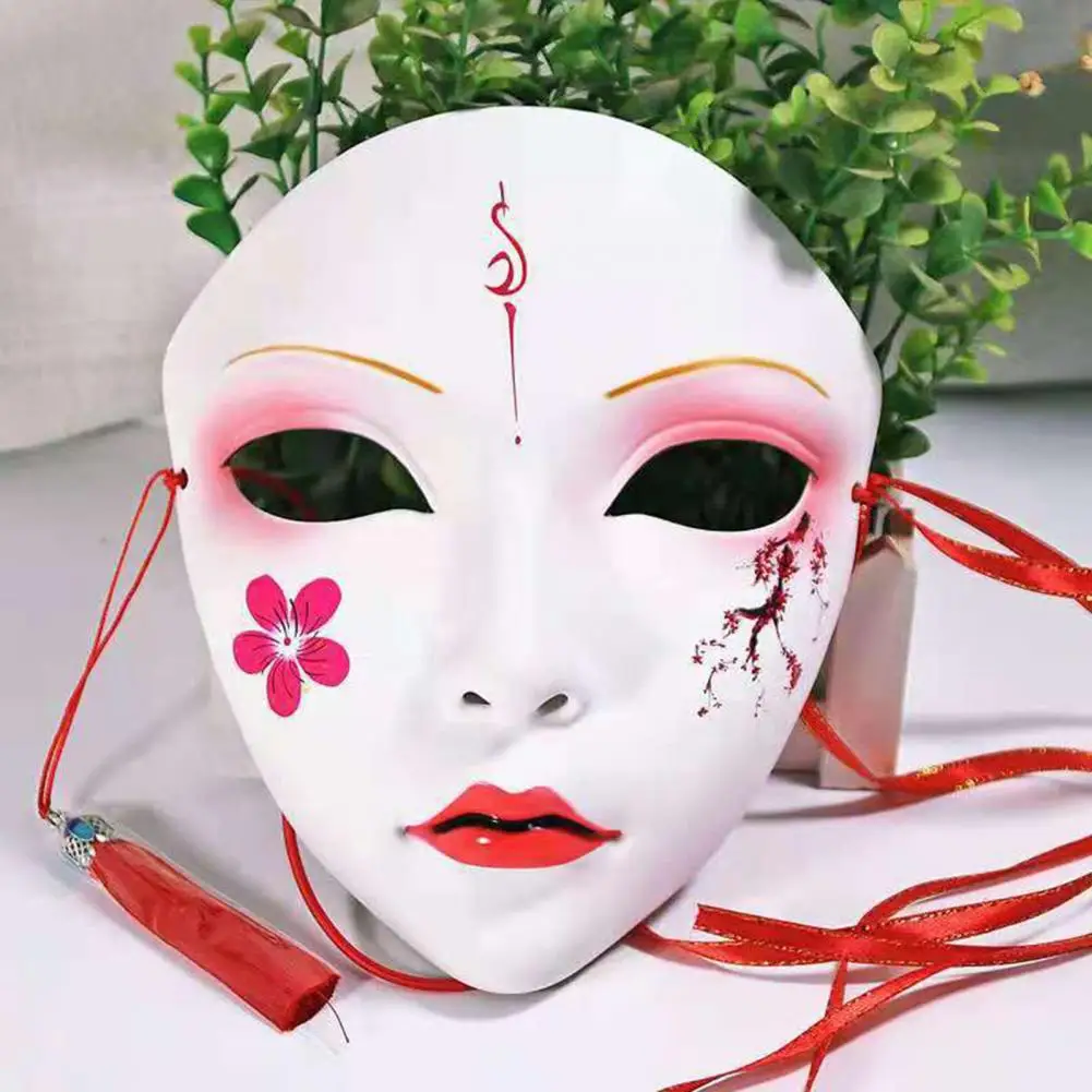 Cosplay Face Cover Chinese Flower Print Role Playing Party Props Beauty Face Cover Japanese Style Masquerade Props Movies Masks