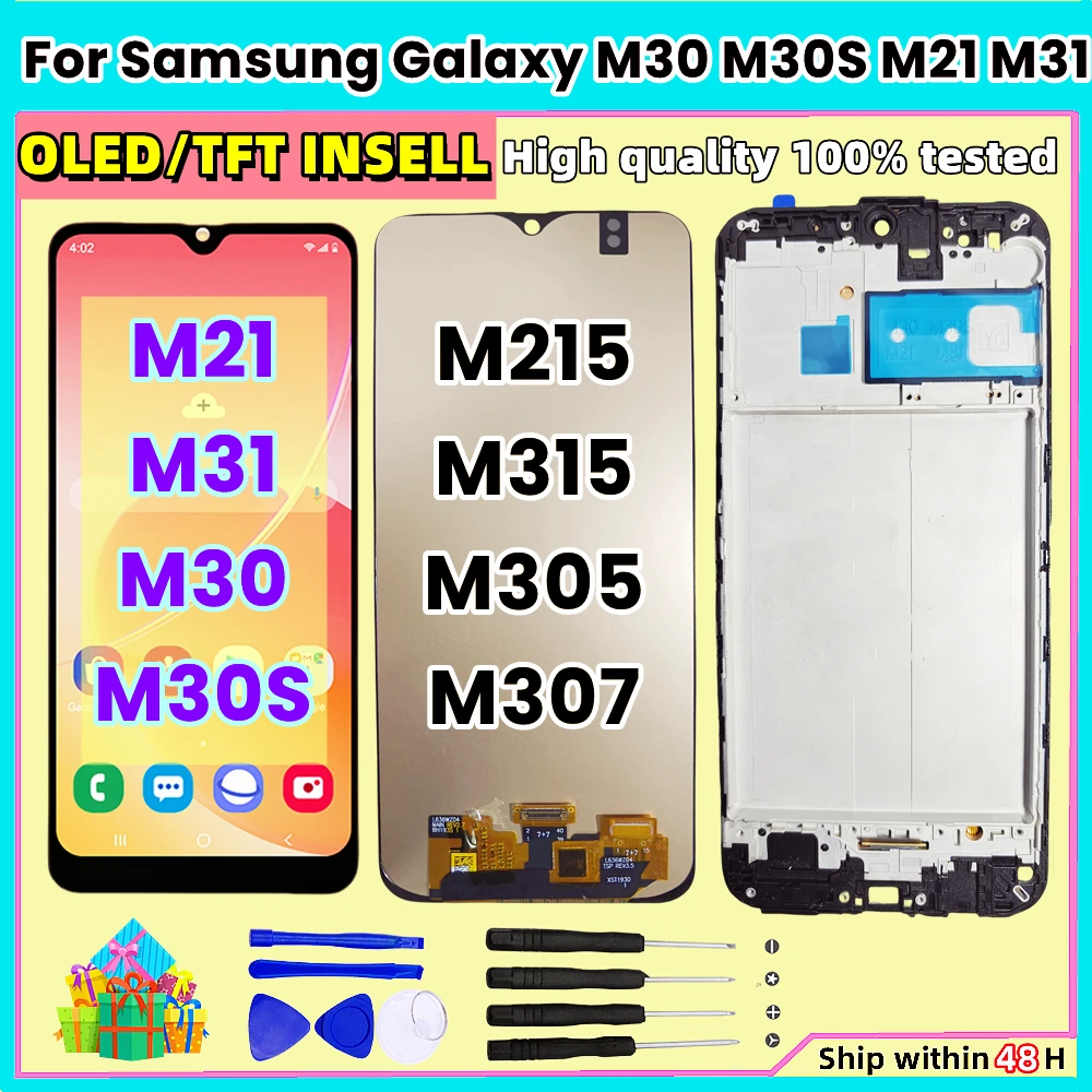 OLED For Samsung Galaxy M30 2019 M30s M21 M31 LCD SM-M305F M315F M307FN/DS M215F Display Touch Digitizer Assembly With Frame