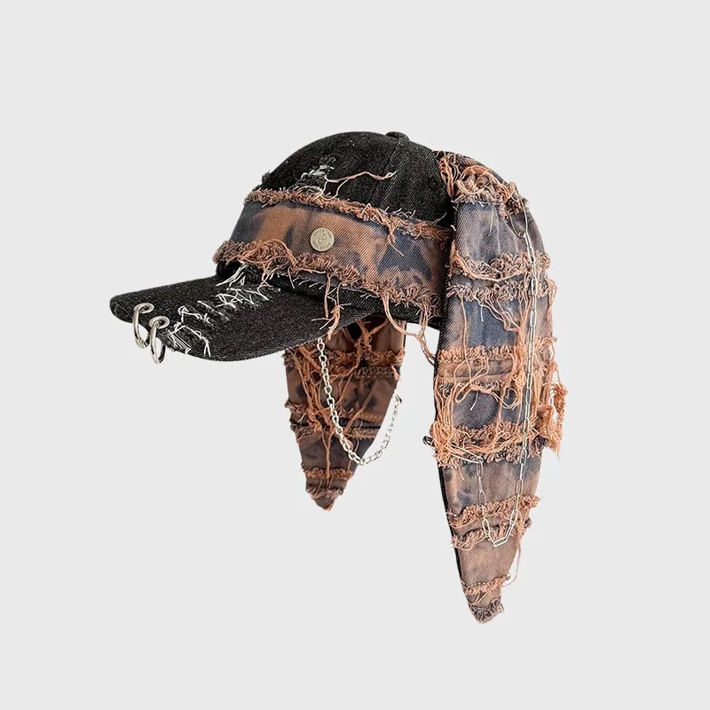 Vintage Punk Style Hole Denim Rabbit Ear Baseball Cap Y2K Spring Summer Street Trendy Versatile Personality Unisex Hip-hop Hats