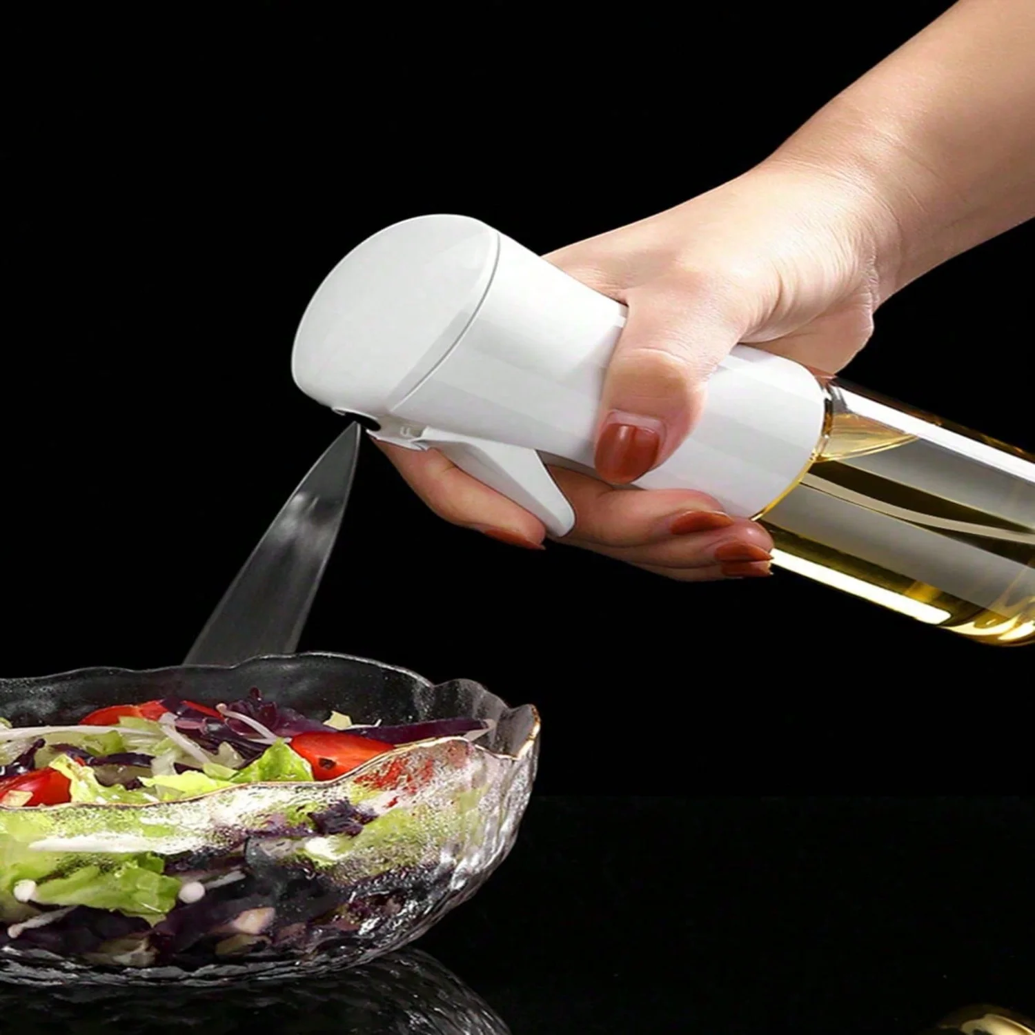 1 قطعة 300 مللي بخاخ زيت شفاف حديث من البلاستيك الأسود 300 مللي ، زجاجة رذاذ زيت للمطبخ ، للتخييم والشواء والسلطة والتحميص ، Co