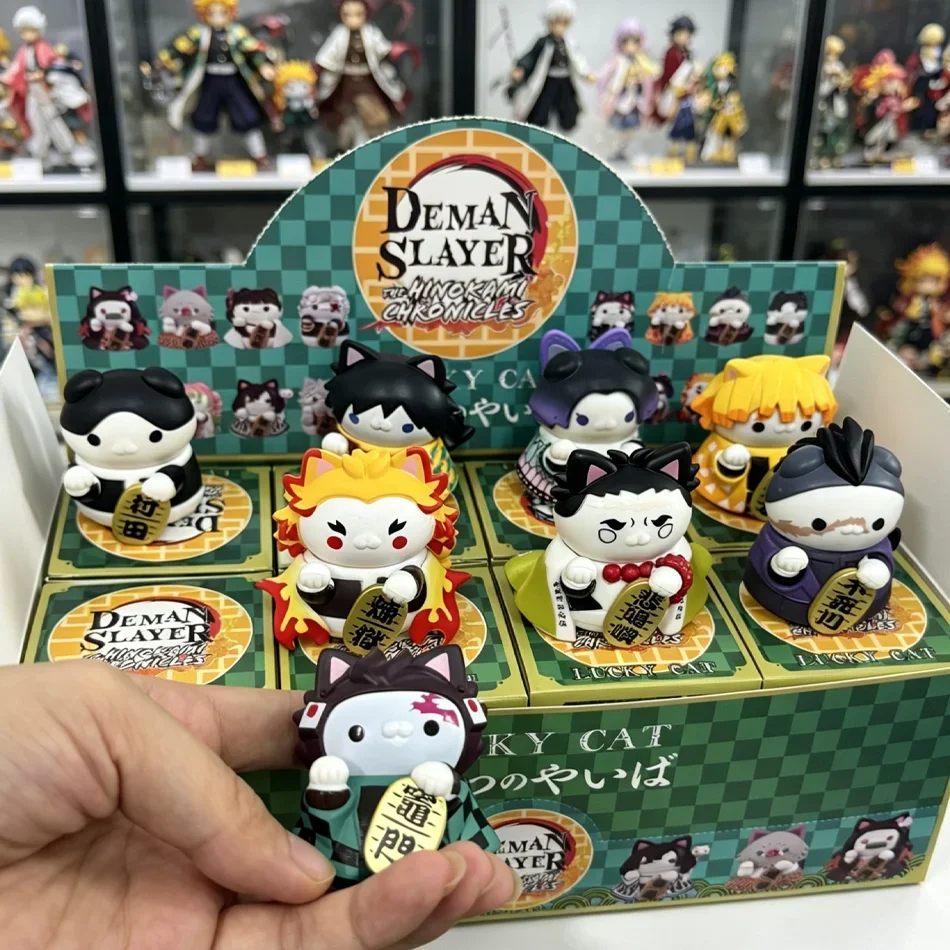 Demon Slayer GM Series Fortune Cat Blind Box Kimetsu No Yaiba Anime Toy Lucky Cat Figure Christmas Halloween Gift