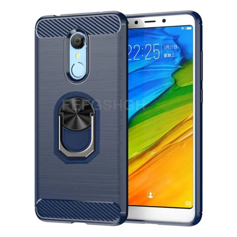 Brushed Carbon Fiber phone case For Xiaomi Redmi 5 Plus Magnetic ring holder silicone back cover For Xiaomi Redmi 5