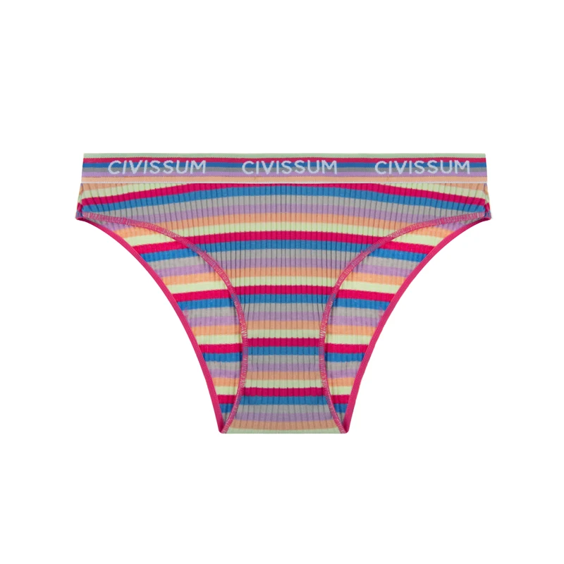 3PCS/Set Women Sexy Cotton Panties Female Low Waist Underwear Colorful Rainbow Striped Lingerie Girls Comfort Cute Briefs 606