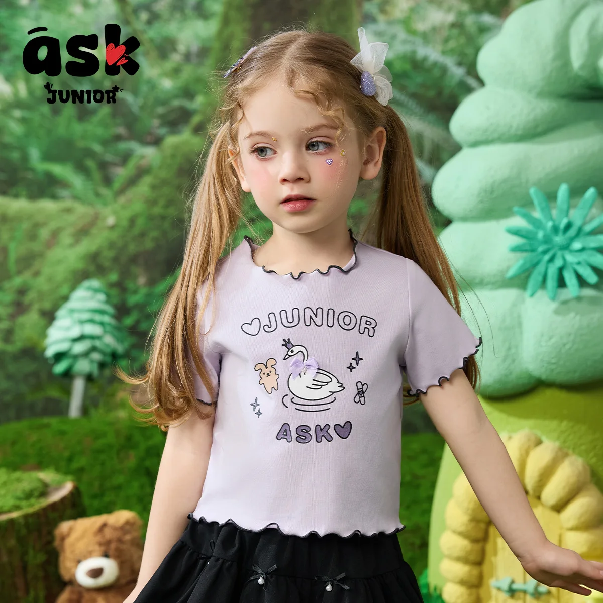 تي شيرت صيفي للفتيات بأكمام قصيرة مطبوع عليه رسوم كرتونية متباينة من Ask Junior Children #5