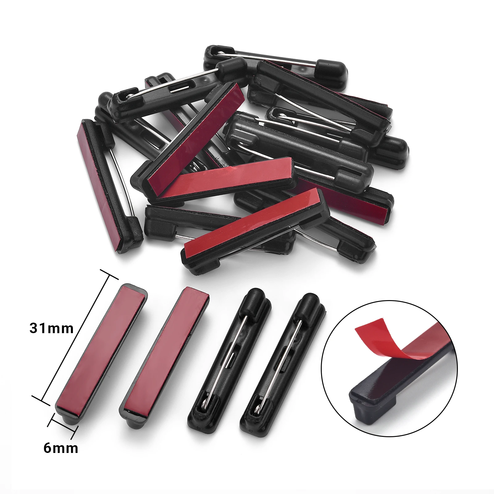 20pcs 13-37mm Safety Brooch Pin Bar with Adhesive Backing for DIY Wedding Brooch Making ID Badges Replacement Accessories