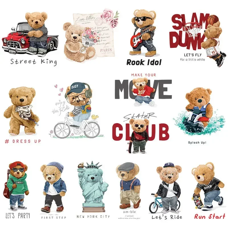 Teddy Bear Patch Hot Stamping Pattern Iron on- Appliques Patches for Clothes Tents Shoes Hat Bag Jeans Canvas  DIY Accessories