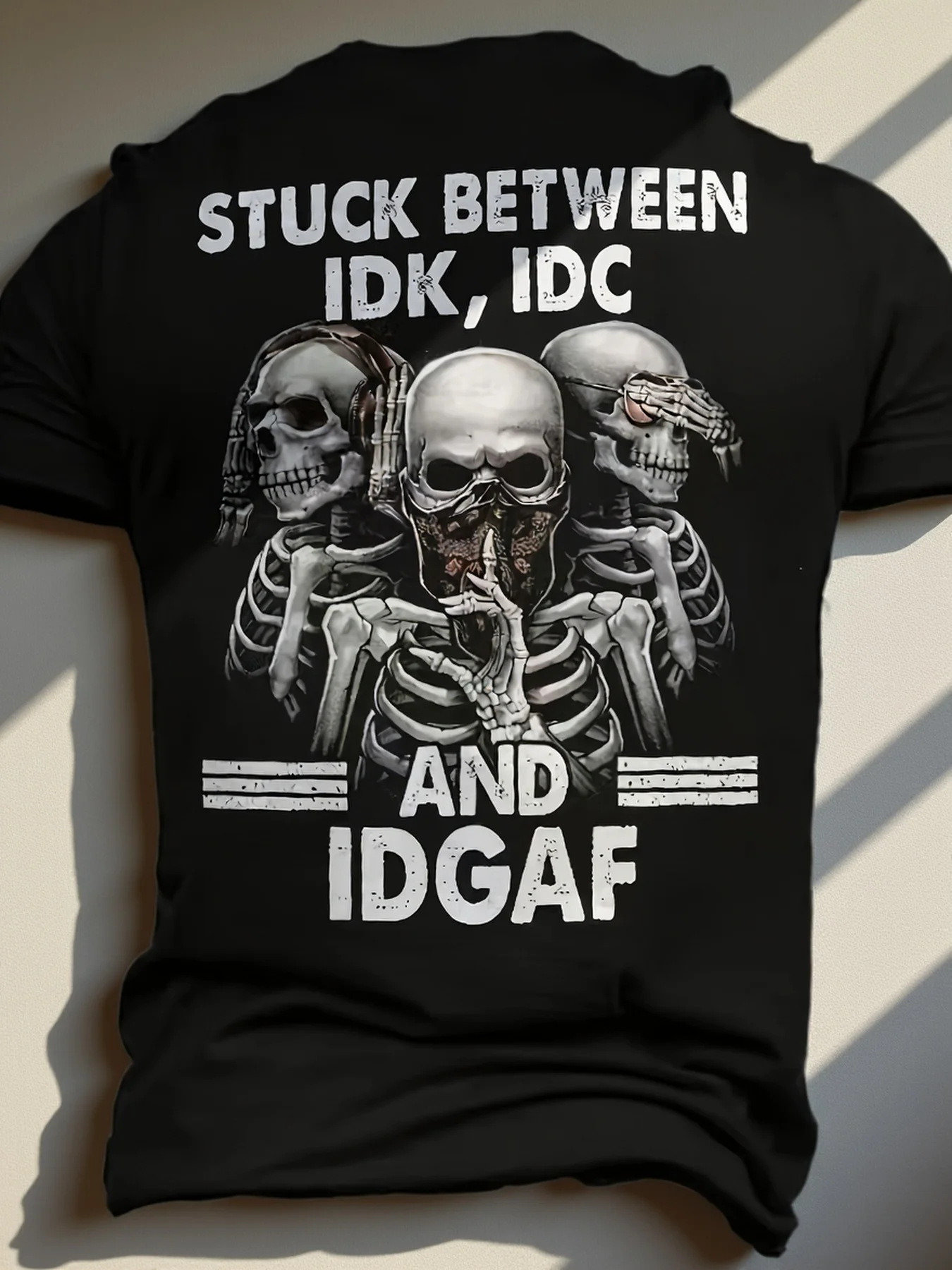 

[Stylish T-shirt] Stylish Men's 3D Digital T-shirt | Crew Neck And Short Sleeve, Skeleton Pattern And Letter Print