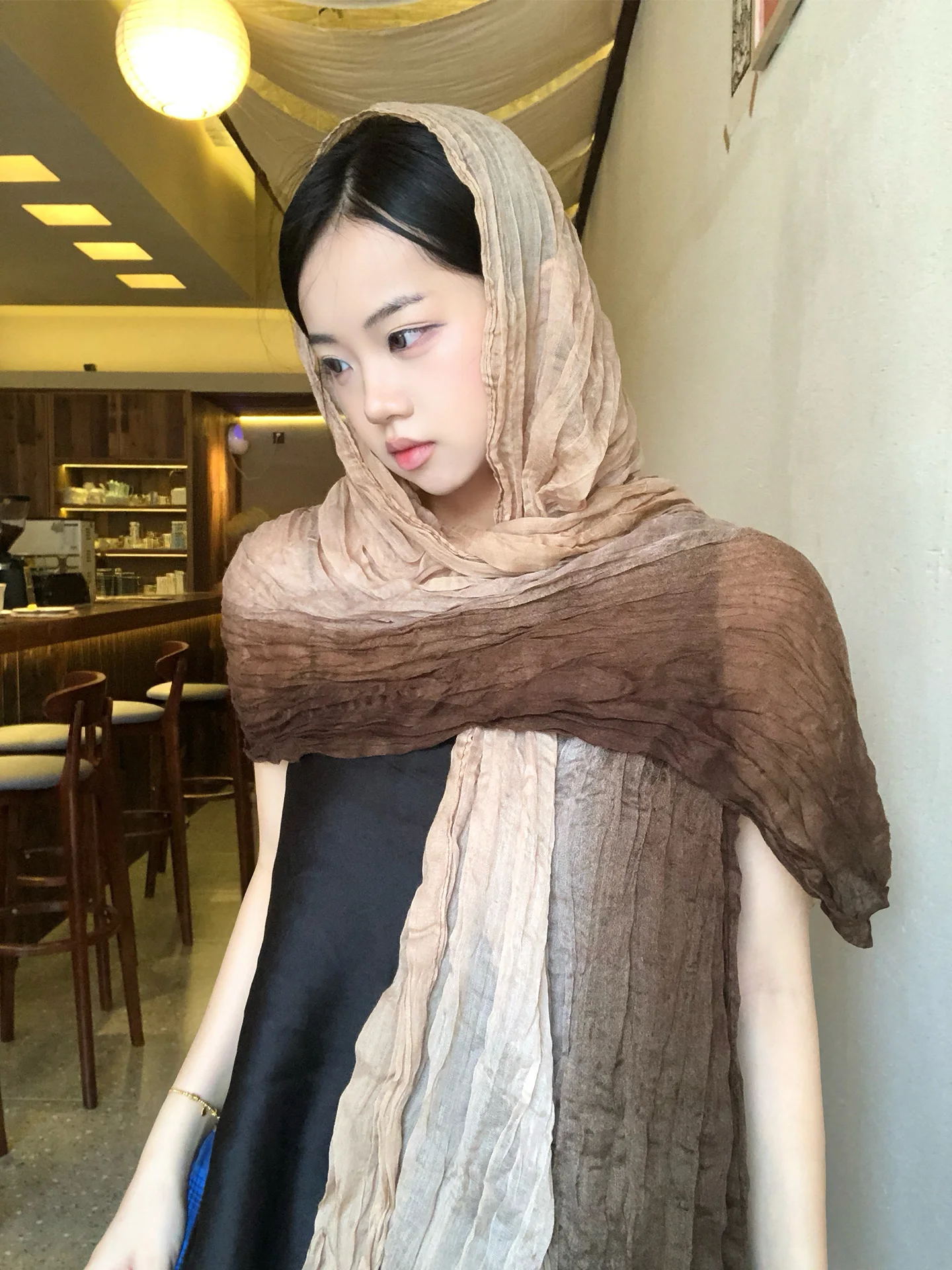 Retro Cotton Linen Long Scarf Women's Artistic Large Northwest Photography Outerwear Shawl Vintage Wasteland Style Multifunct...