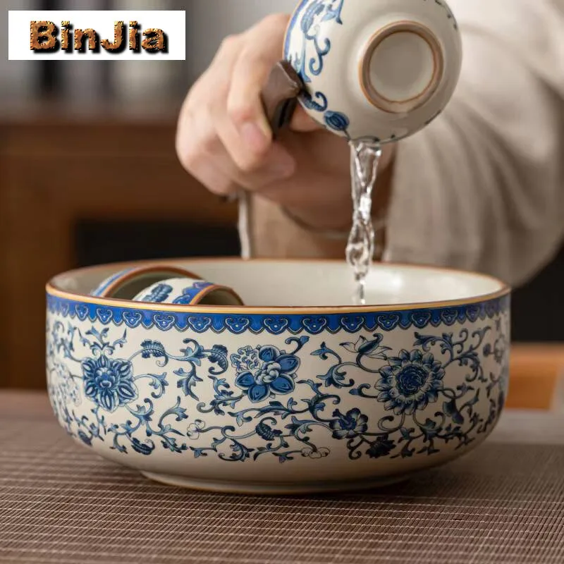 

1000 мл синий и белый фарфор Ru печь Jianshui для мытья чая, кисть для письма, шайба, остатки ствола, оборудование Chaxi, принадлежности для рукоделия