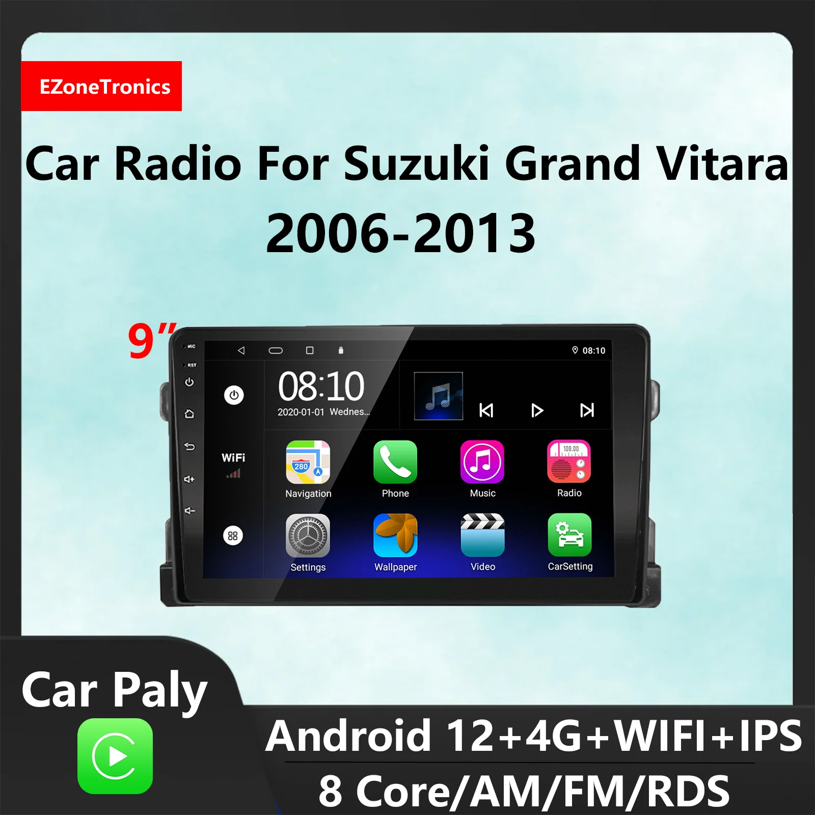

EzoneTronics CarPlay Android Auto Car Radio for Suzuki Grand Vitara 2006-2013 GPS Navigation Player Car Entertainment System