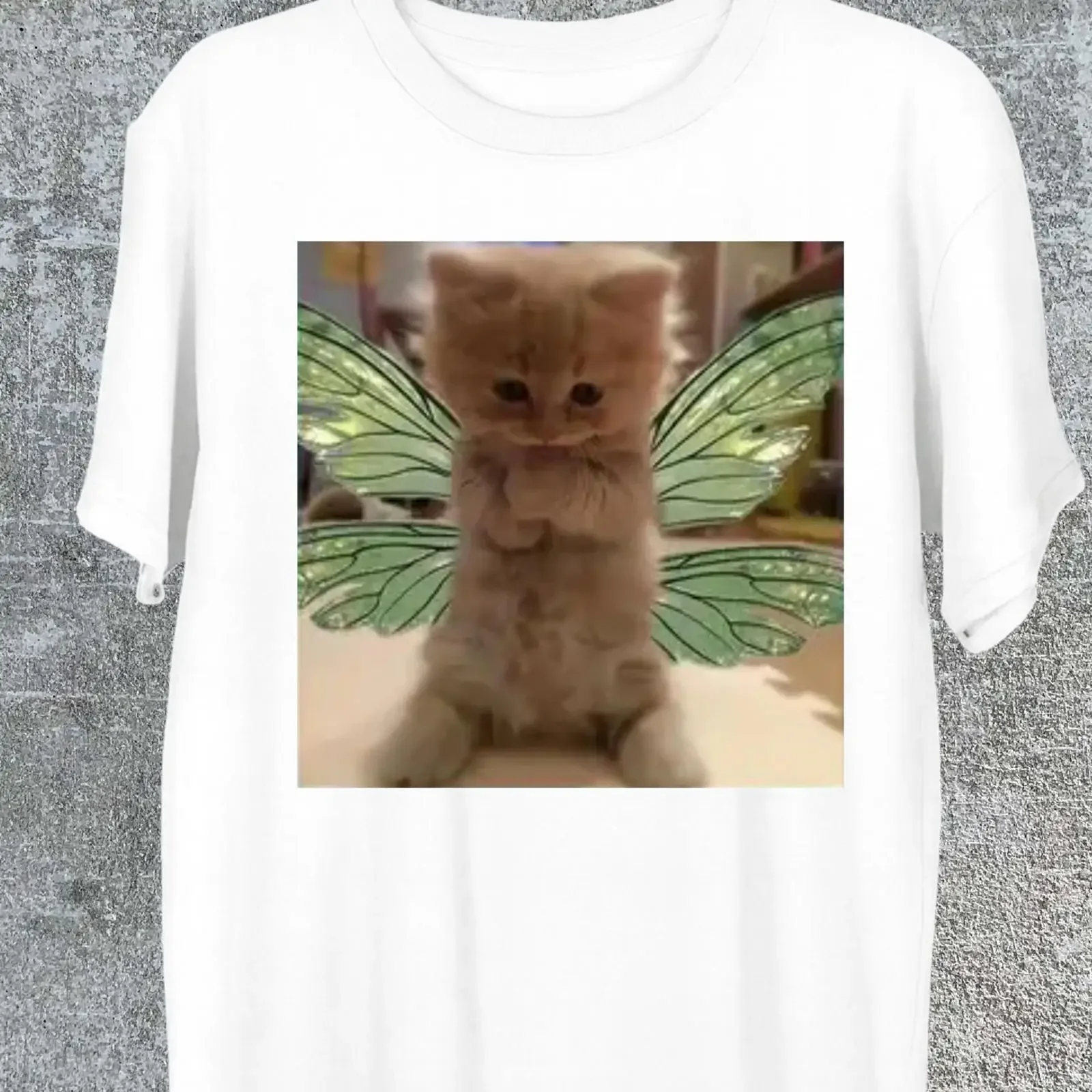 Fairy Cat Meme T Shirt Cute Silly Kitten Funny Gag Casual Hilarious Cringy vintage Washed Top For Everyday Wear graphic Stylish