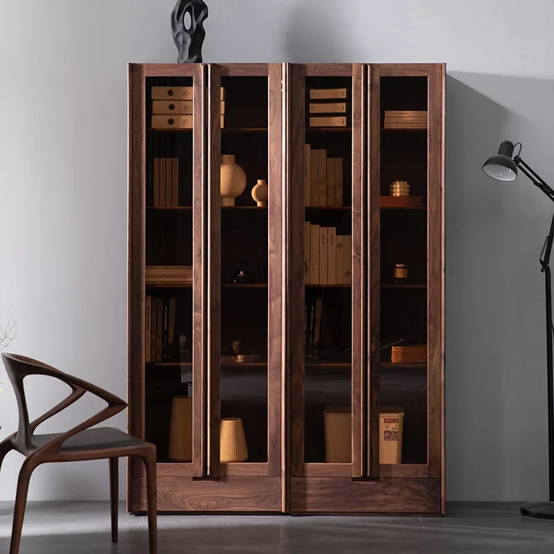 Nordic all-solid wood storage bookcase, minimalist storage side cabinet in the living room