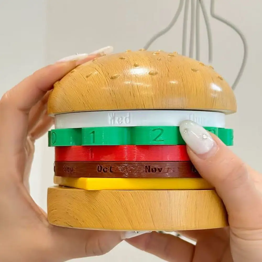 

Creative Hamburger Perpetual Calendar Non-slip Bottom Date Rotatable Rotating Desk Calendar Reusable Decorative