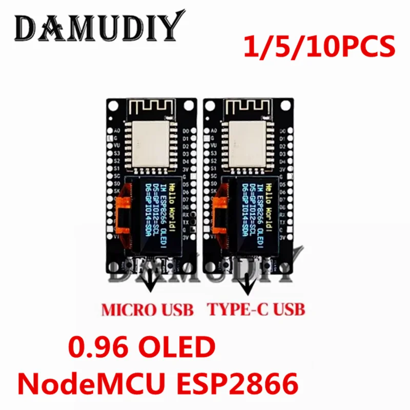 1-10pcs/NodeMCU ESP8266 Development Board With 0.96 Inch OLED Display CH340G ESP-12F WiFi Module TYPE-C USB For Arduino