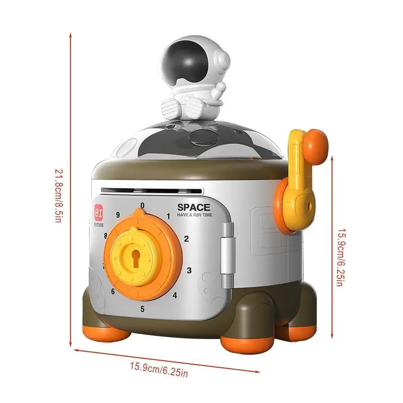 핸드 크랭크 우주 비행사 로켓 머니 박스 동전 현금 상자, 야간 조명 디자인, 귀여운 우주인 홈 장식 장난감, 선물 책상 액세서리