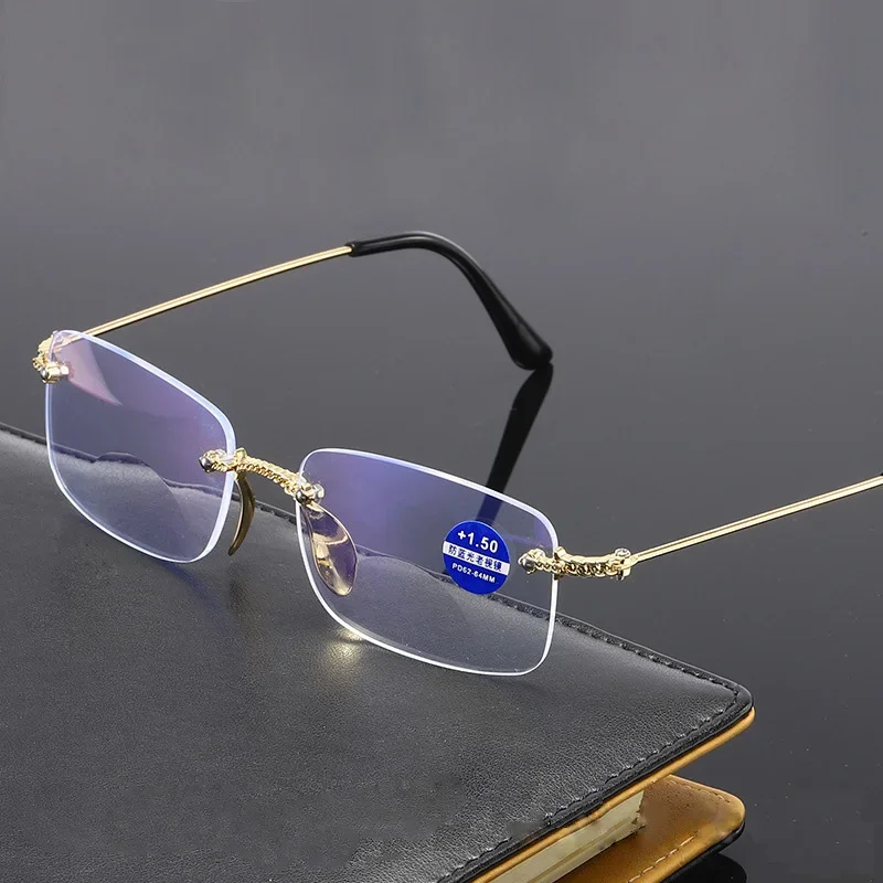 

New Reading Glasses Anti Blue Light Double Light Presbyopic Glasses For Far Near Function Glasses Rimless Trimming Flat Lens