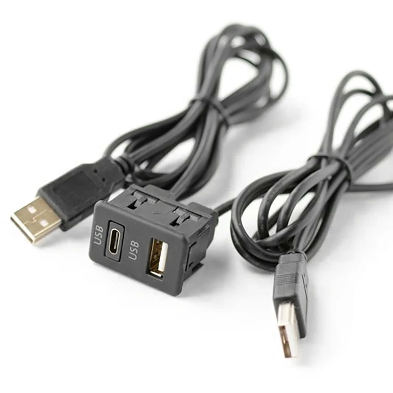 150CM do deski rozdzielczej samochodu wpuszczany Panel 2 USB łódź Auto podwójny przedłużacz USB-TAPYC Adapter do kabla dla Toyota