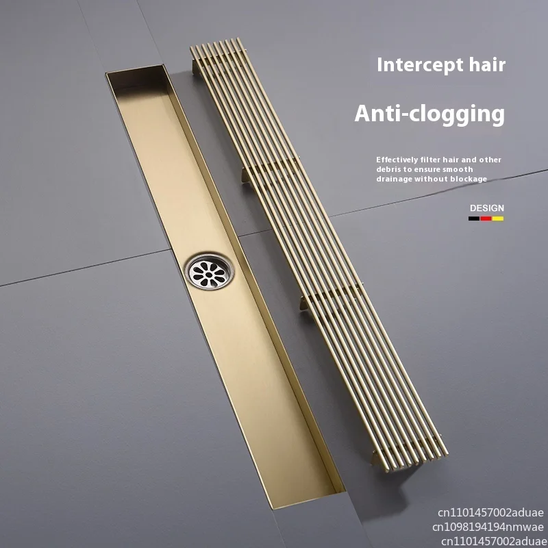20-60CM 304 golden bamboo row high-end bathroom shower floor drain six-proof grille extended side row linear long floor drain