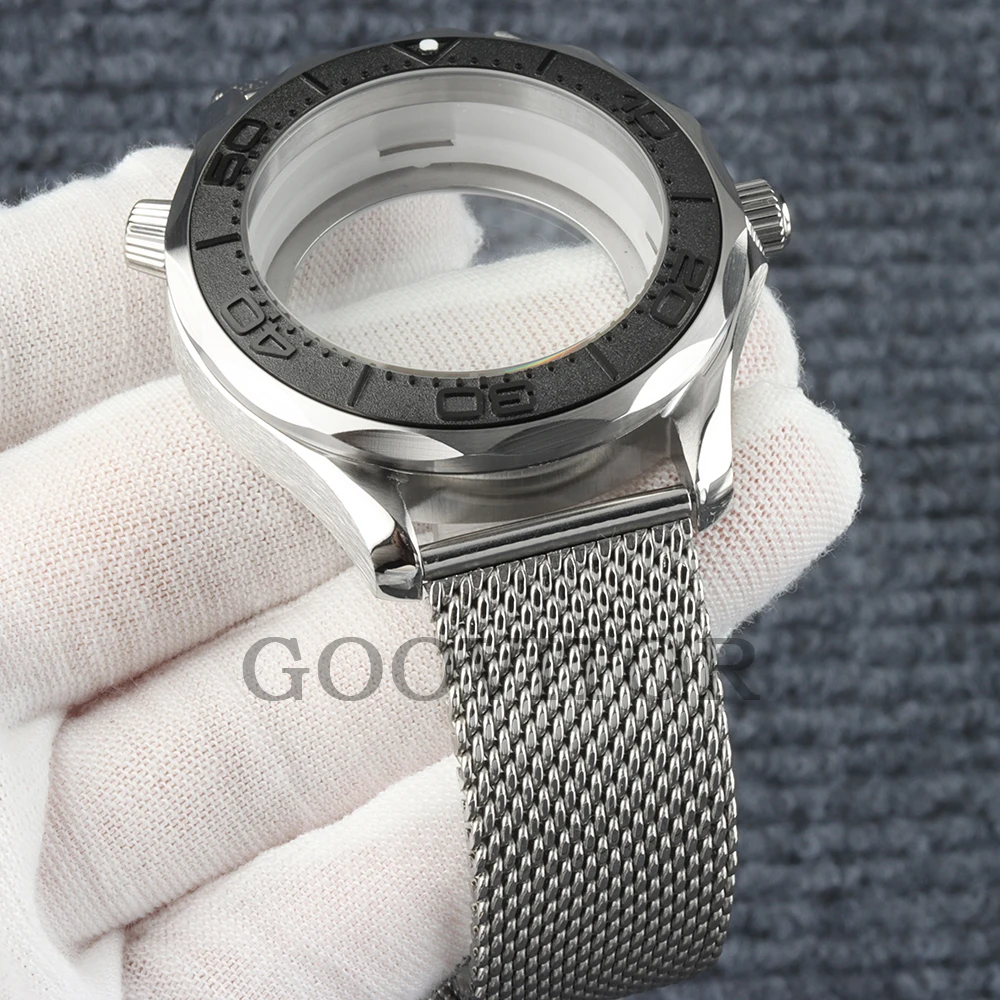 41mm NH35 Uhrengehäuse mit Mesh-Armband, wasserdicht, für NH35 NH36 Uhrwerk, 31mm Zifferblatt, Edelstahl Seamaster 300 Uhrengehäuse – Detail 3