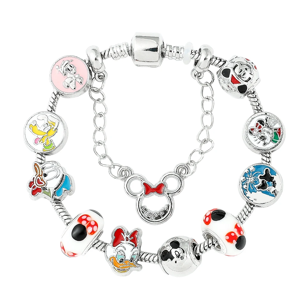 Disney-Mickey and Minnie Beads Pendant Bracelet, Donald Duck, Daisy Duck, DIY Beads, Luxury Charm Bangle, Jewelry Handmade