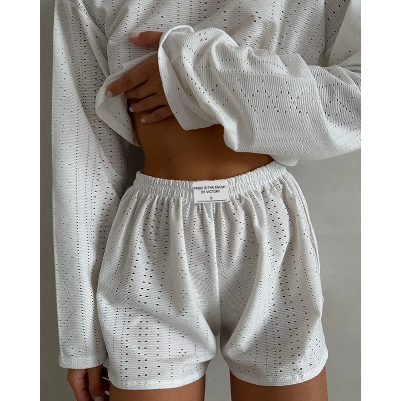Frauen Pyjamas Set Nachtwäsche Frühling Langarm Tops Mit Shorts Hause Kleidung 2-teilige Sets Pyjama Femme Loungewear Pijama Mujer – Detail 11
