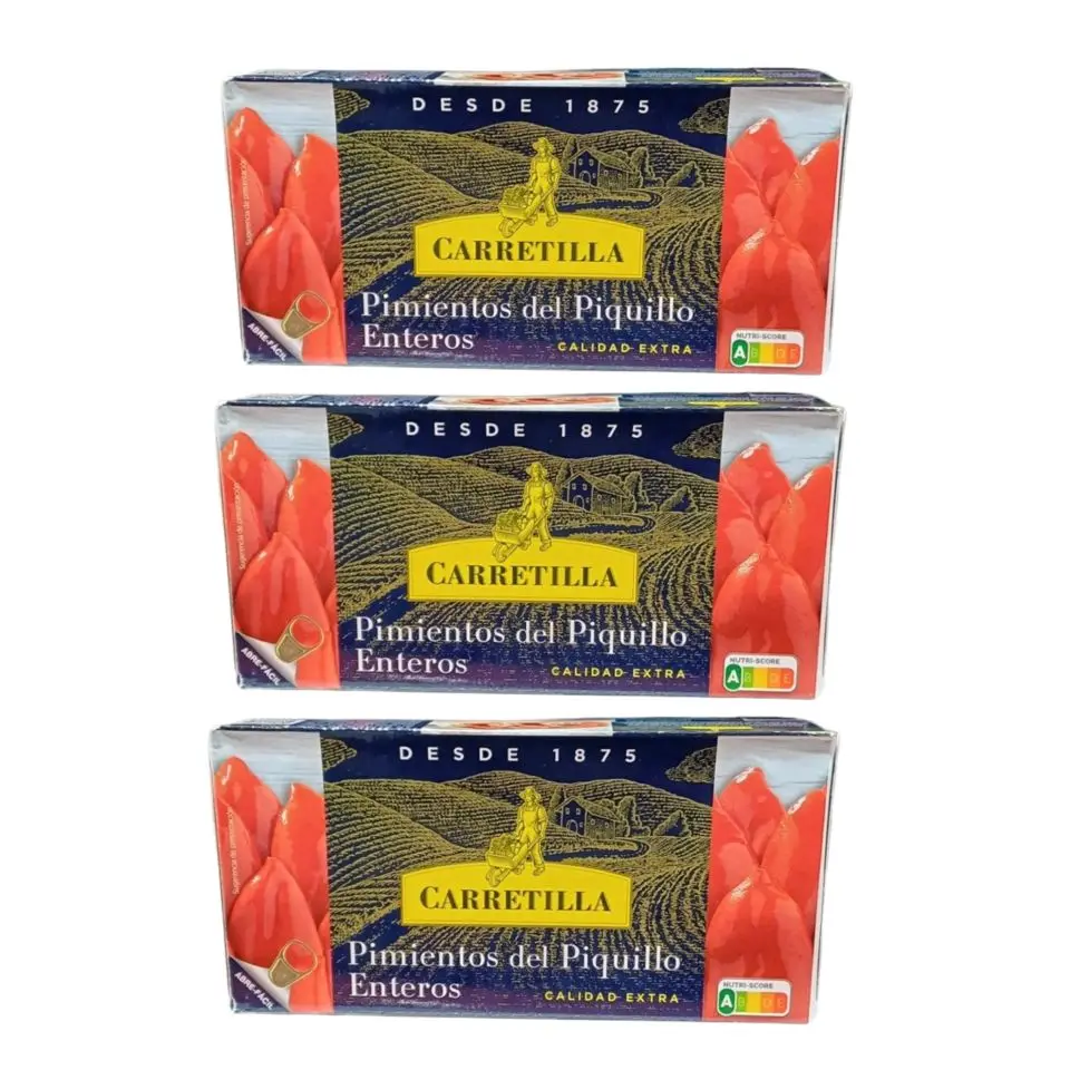 3 LATAS DE PIMIENTOS DE PIQUILLO ENTEROS CARRETILLA 150G N.C SABOR Y CALIDAD