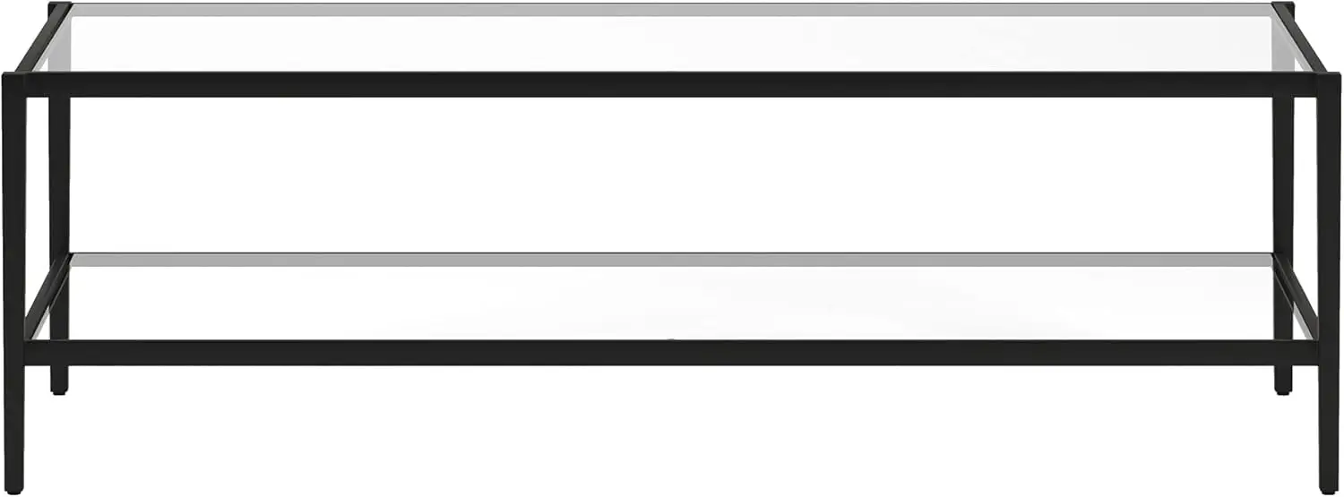 Широкий прямоугольный журнальный столик 54 дюйма со стеклянной полкой из черной бронзы, стандартные кофейные столики для гостиной,