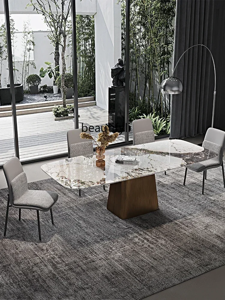 

BJ Italian Imported Luxury Stone Dining Table And Chair Rectangular Modern Simple Home Light Luxury Stone Plate Marble Dining Ta