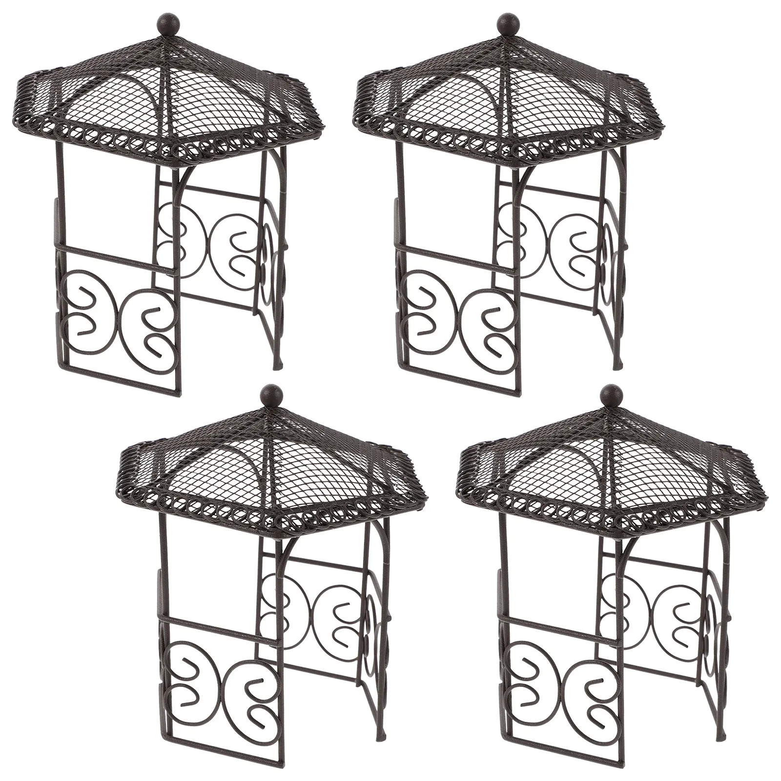 

Набор из 4 миниатюрных железных павильонов для реалистичного микроландшафта, декор для кукольного домика и сада, компактный, универсальный, для использования в помещении и на улице