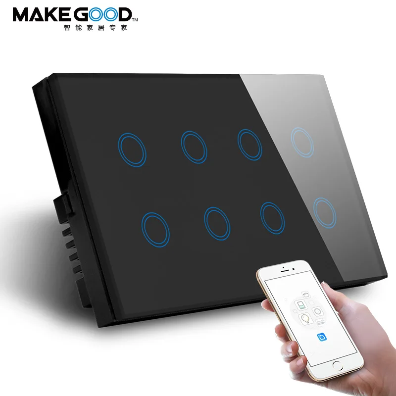 MakeGood 147*86MM Tuya App Smart Life 8Gang Wifi Touch Switch Compatible with Alexa Google Assistant