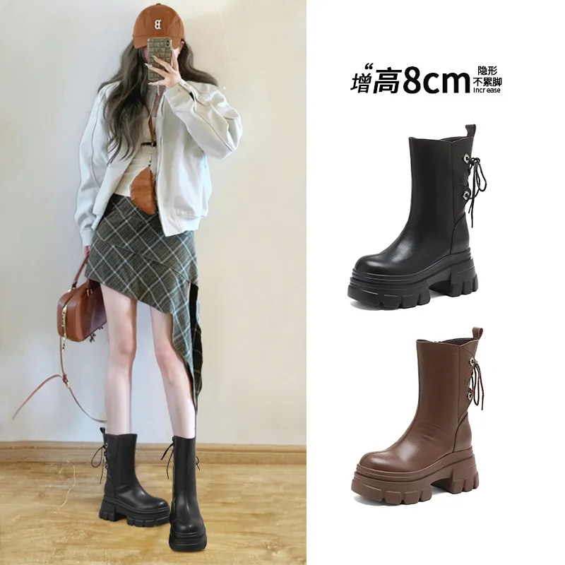 

Короткие сапоги женские в британском стиле, новинка 2025, коричневые короткие сапоги рыцаря, универсальные осенние женские сапоги средней длины