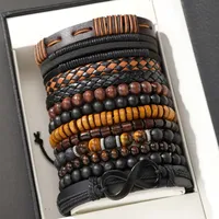 Ensemble de bracelets en Faux cuir tissé Vintage, 12 pièces, œil de tigre et perles de pierre de lune, pour accessoires de mode de fête décontractés (boîte non incluse) 6