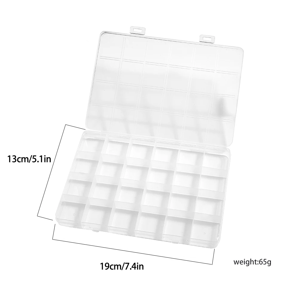 Caja de almacenamiento rectangular de plástico transparente de 24 rejillas para componentes de joyería, organizador de píldoras de cuentas, estuche