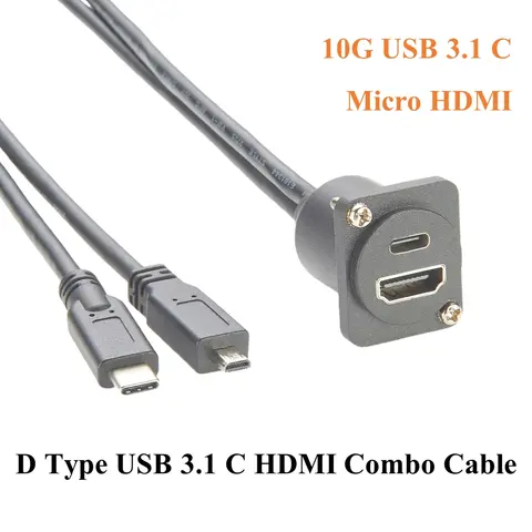 D Type USB 3.1 C & HDMI to Type C Micro HDMI Extension Cable 10G 4K@30hz Chassis Panel Mount Male to Female for Raspberry Pi