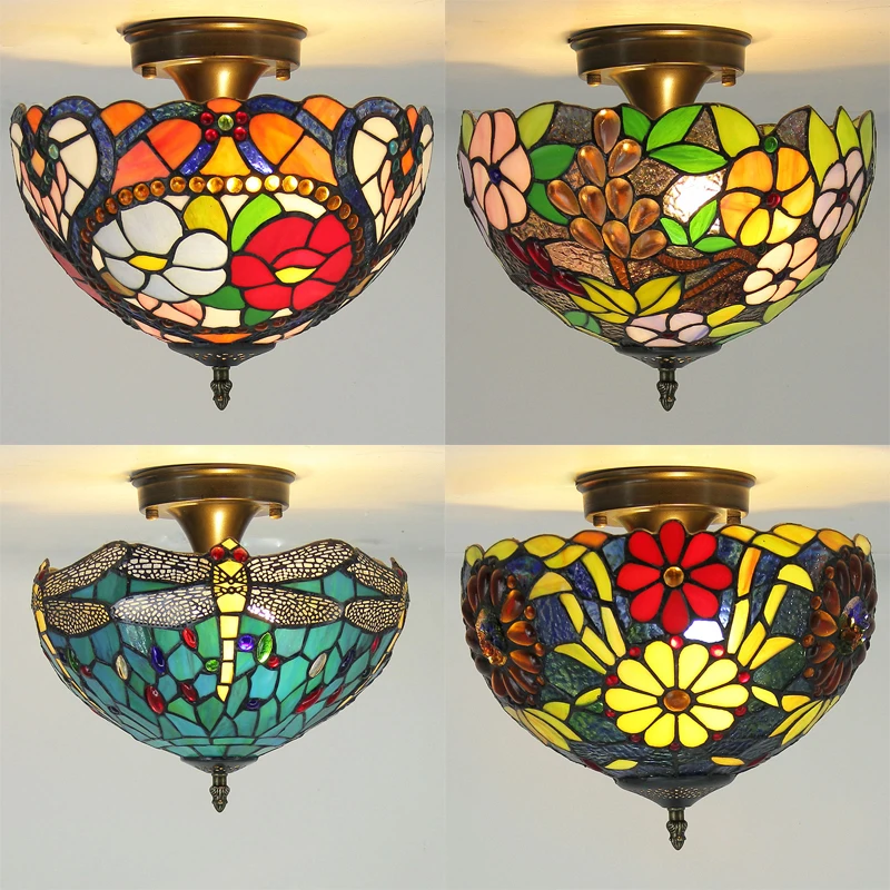 Tiffany Stained Glass Ceiling Lights Mediterranean Baroque Led Hanging Lamp Living Room Bedroom Kitchen Indoor Lighting Fixtures