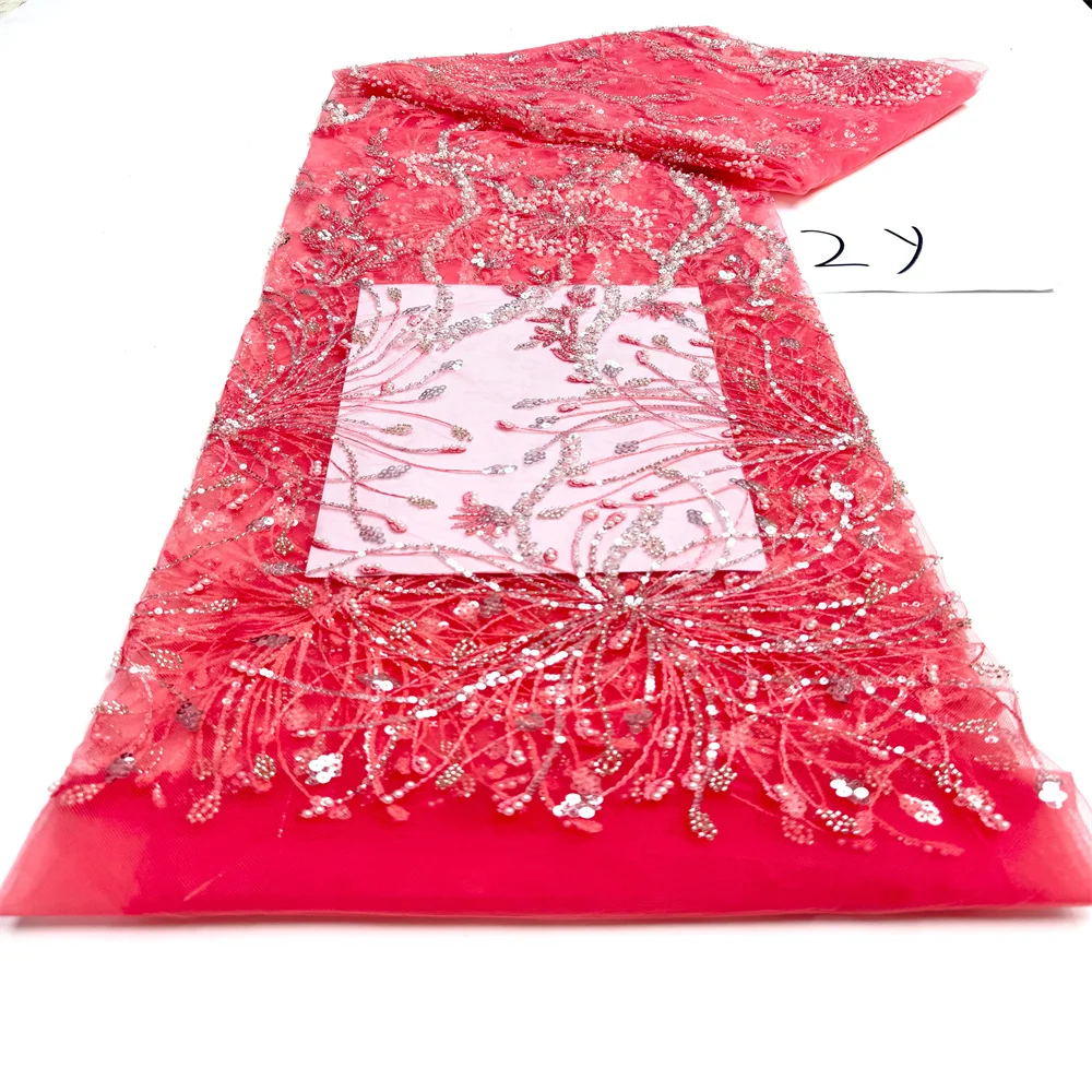 الترتر الأفريقي مطرز أقمشة الدانتيل تسلسل عالي الجودة التطريز الفرنسية النيجيري أقمشة الدانتيل لخياطة الزفاف 2 ياردة #3