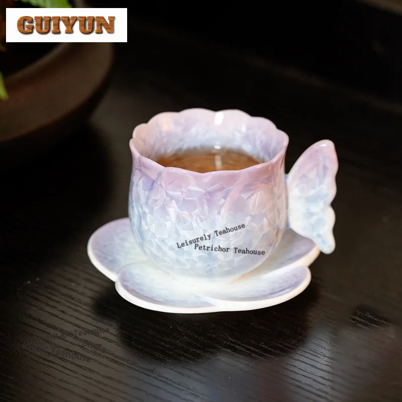 

80ml Crystal Glaze Kiln Fambe Purple Teacup Zen Tea Bowl Mug Tea-tasting Smelling Cup Chazhan Master Cups Teaware With Coaster