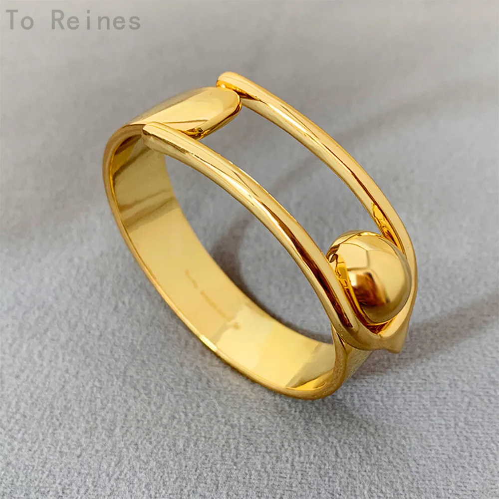 To Reines Gold Silver Metal Opening Buckle Ball Bangle Luxury High Quality jewelry Bracelet Women Birthday Wedding Party Gift