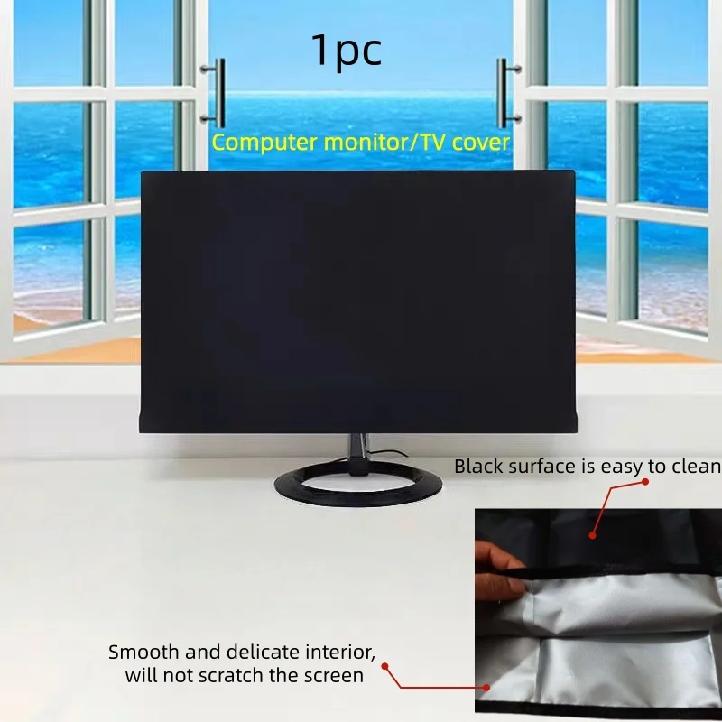 Waterproof Computer Monitor Dust Cover Black Full Body Cover for Computer Screen Protective Sleeve for Desktops