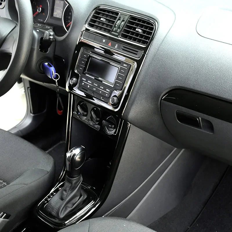 Dla Polo Pełny zestaw Wnętrze Czarny Samochód Deska rozdzielcza Wylot Naklejka Pokrywa Przerzutka Wykończenie dla Volkswagen Polo 2011-2018 6R 6C MY15