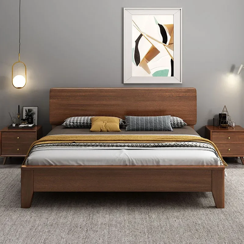 for Nordic Solid Wood Bed 1.8m Double Walnut Modern Simple 1.5m Master Bedroom Wedding Light Luxury Furniture