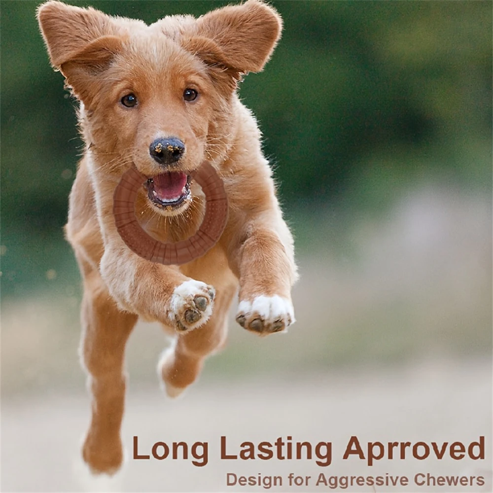 قطعة واحدة حصريًا للكلاب المتوسطة والكبيرة! لعبة مقاومة للمضغ على شكل حلقة، يمكن شغلها بزبدة الفول السوداني، وينظف الأسنان ويخفف الملل