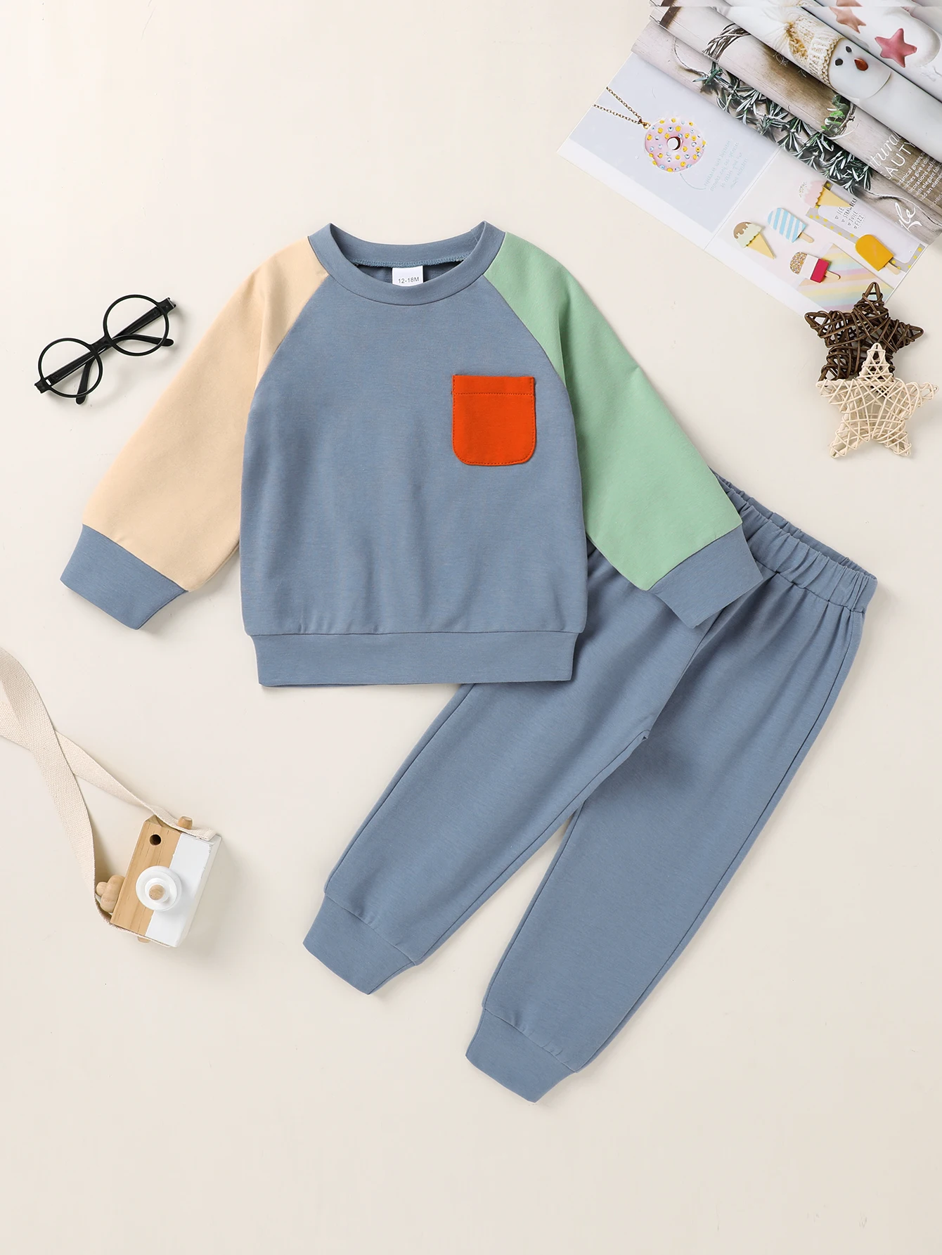 

Baby Boy Clothes Set Long Sleeve Raglan Color Block Sweatshirt Tops + Jogger Pants 2PCS Kids Autumn Winter Tracksuit