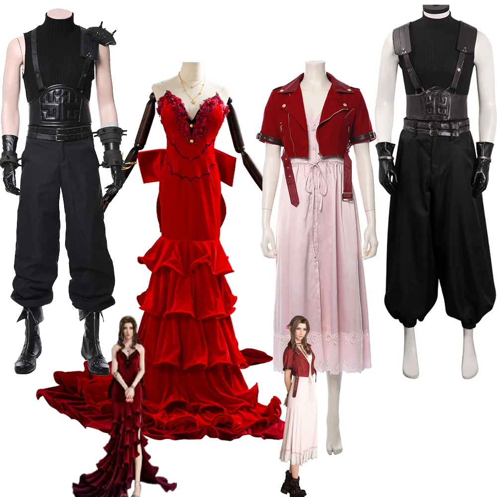 Disfraz de Cosplay Final Fantasy de Zack Cloud Strife, Aerith y Tifa Lockhart, Vestido para Adultos, Juego de Roles, Verano, Halloween, Carnaval