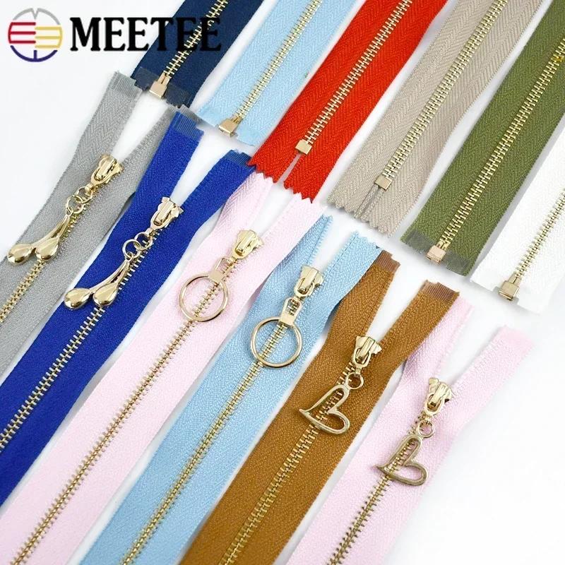 2 pezzi 3 # Meetee Chiusure con cerniera in metallo 15-60 cm Cerniere per cucire Borsa Zip con estremità chiusa per vestiti Kit di riparazione con