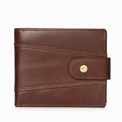 Cartera RFID Vintage de cuero genuino para hombre, billetera multifuncional con 2 pliegues, tarjetero, monedero